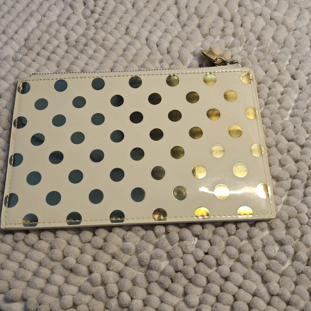 Preloved Kate Spade NY Cream and Gold Polka Dot Slim Pouch